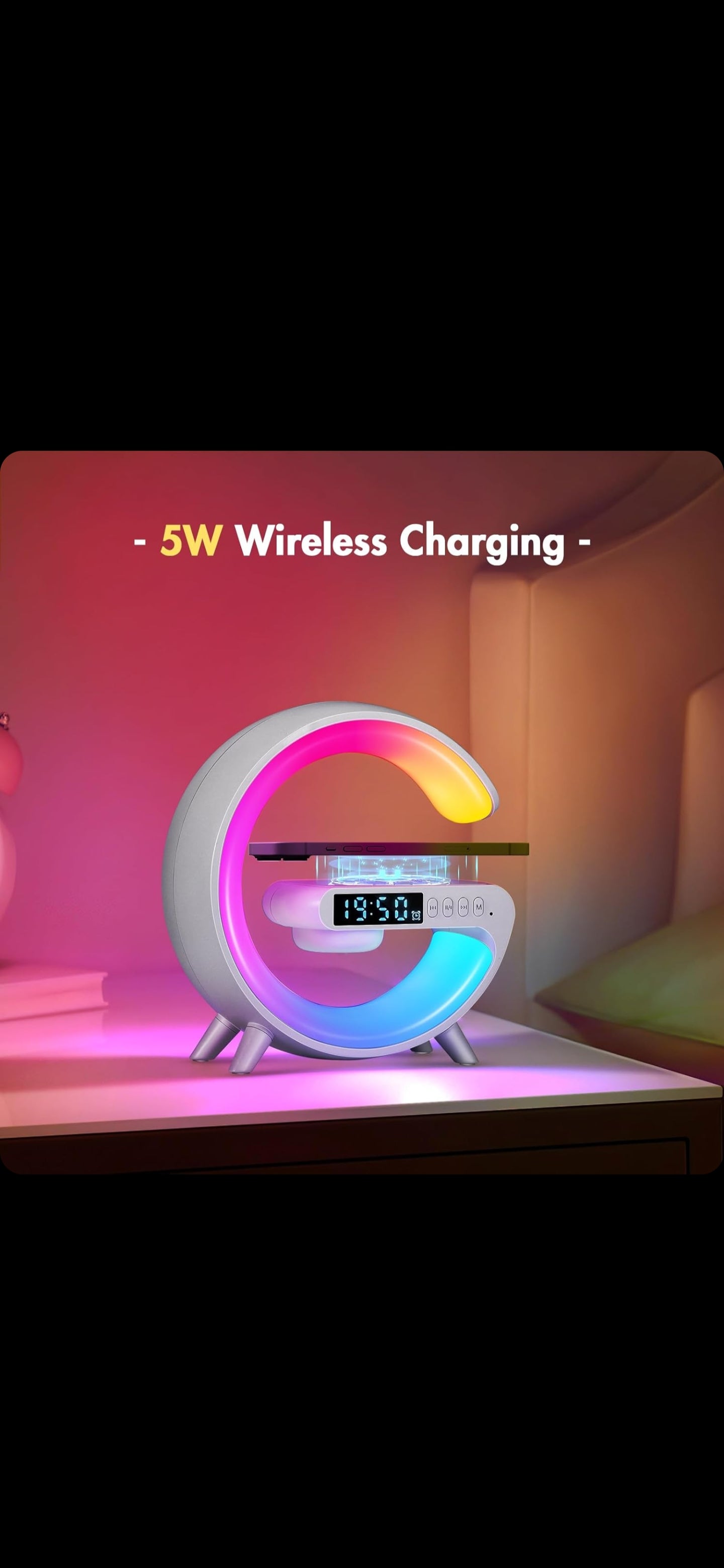 🔥 Lampă LED RGB 3 în 1 – Încărcare Wireless, Boxă Bluetooth și Ceas cu Alarmă